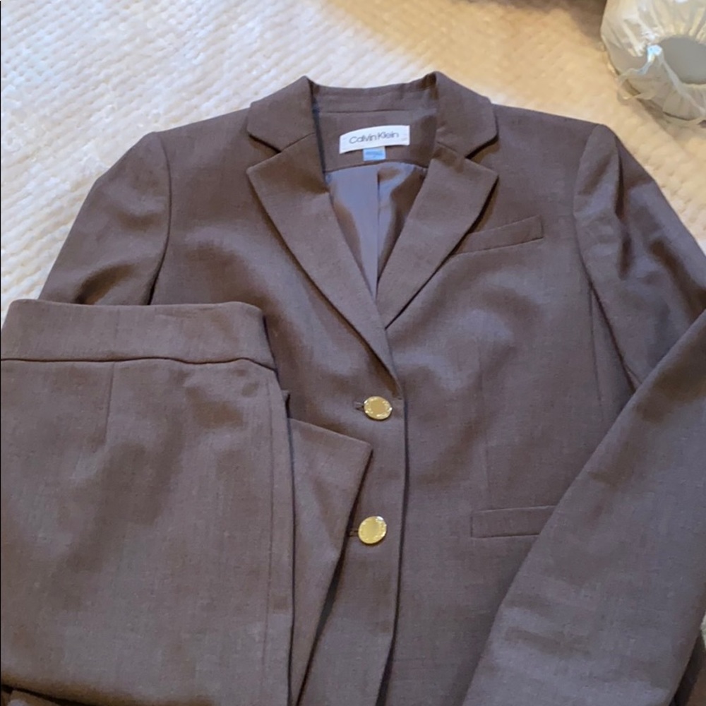 Brown Calvin Klein skirtsuit